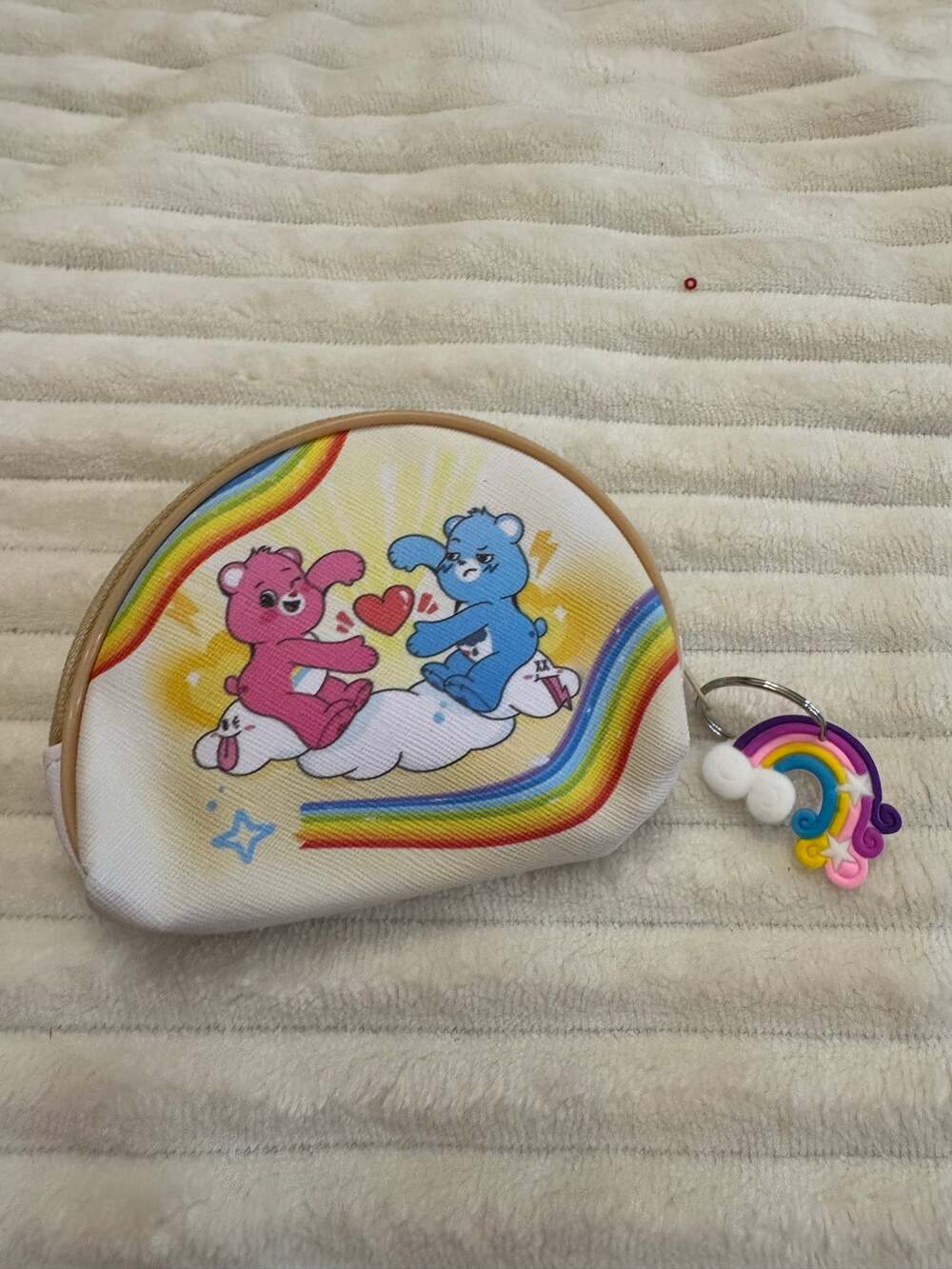 Care Bears rainbow coin purse two bears holding a heart on a cloud with rainbow